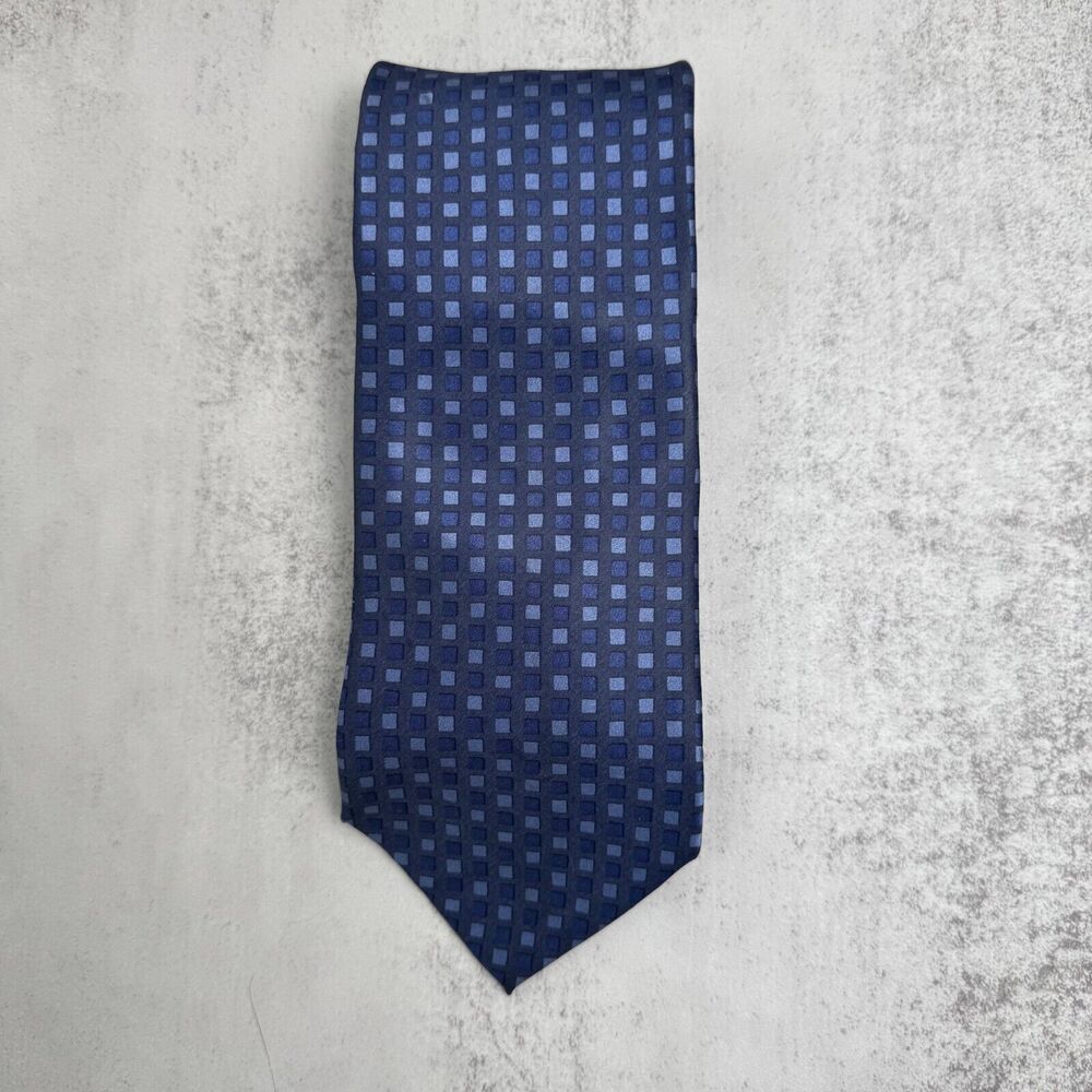 Alfani 100% Silk Men’s Neck Tie Blue Hand Made Geometric Print